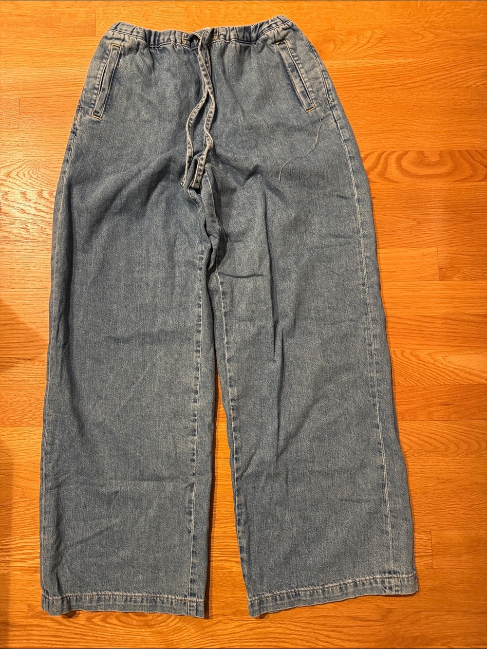 Zara Light Blue Elastic Waist Denim Pants